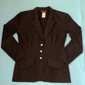ALL THAT JAZZ pinstripe blazer jacket pearl buttons black with white size 9/10